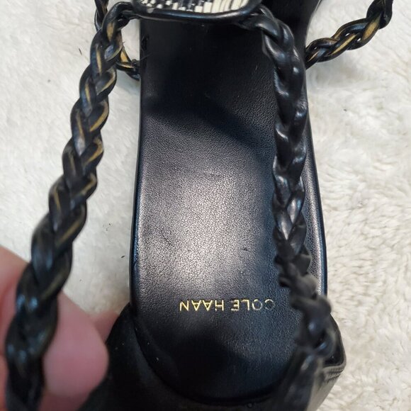 Cole Haan Abbe Black Braided Beaded Strap Back Zipper Flat Sandals Women 11 B - Picture 9 of 10